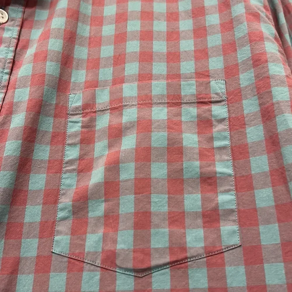 J Crew flex washed classic fit blue pink checkered button down shirt Size XL